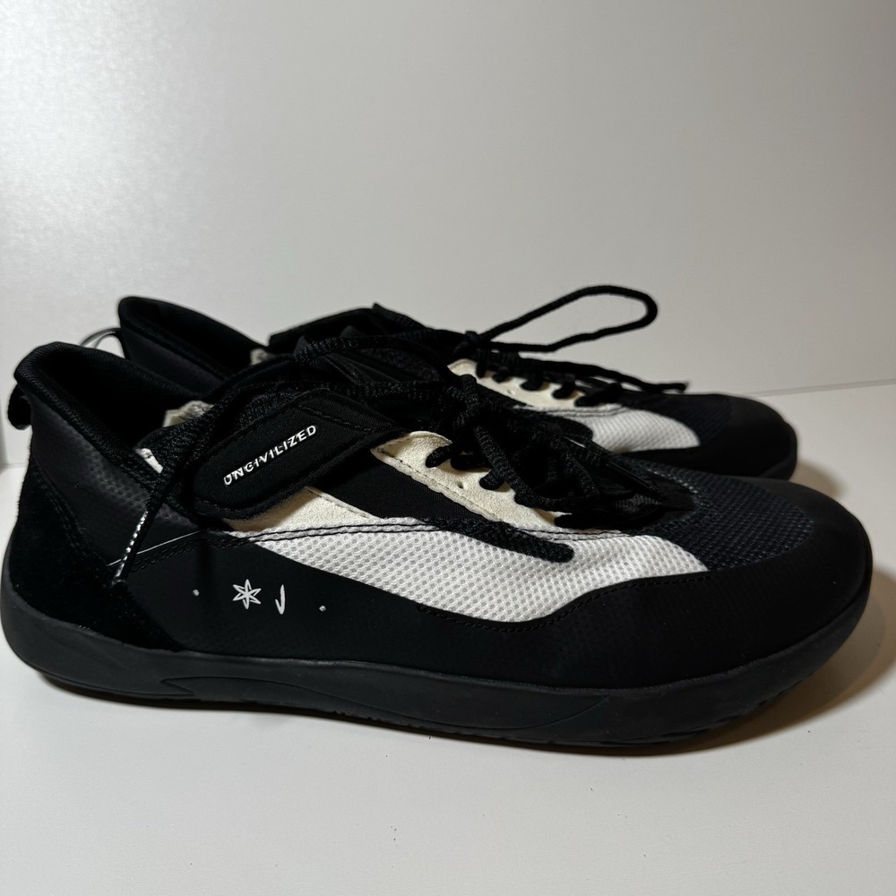 Uncivilized The Prototype Leather Black White Barefoot Shoes Wide Toe Mens 10 44